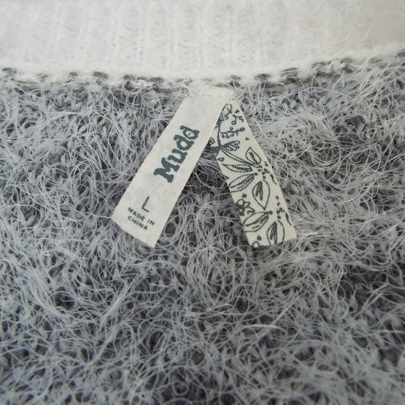 Mudd Scoopneck Eyelash Pullover Houndstooth White & Gray Sweater Sz Juniors Lg - Picture 4 of 6